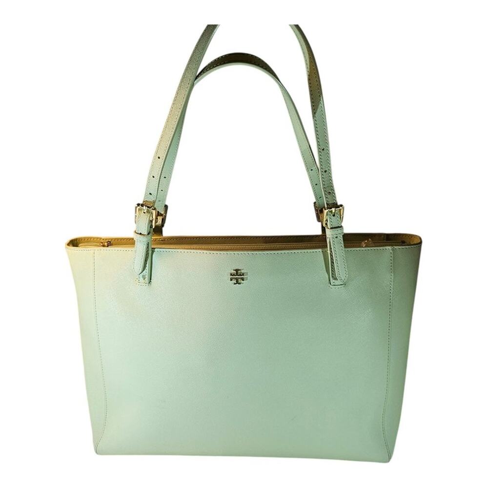 Tory Burch York Buckle Large Saffiano Leather Tote Mint Green Laptop Bag